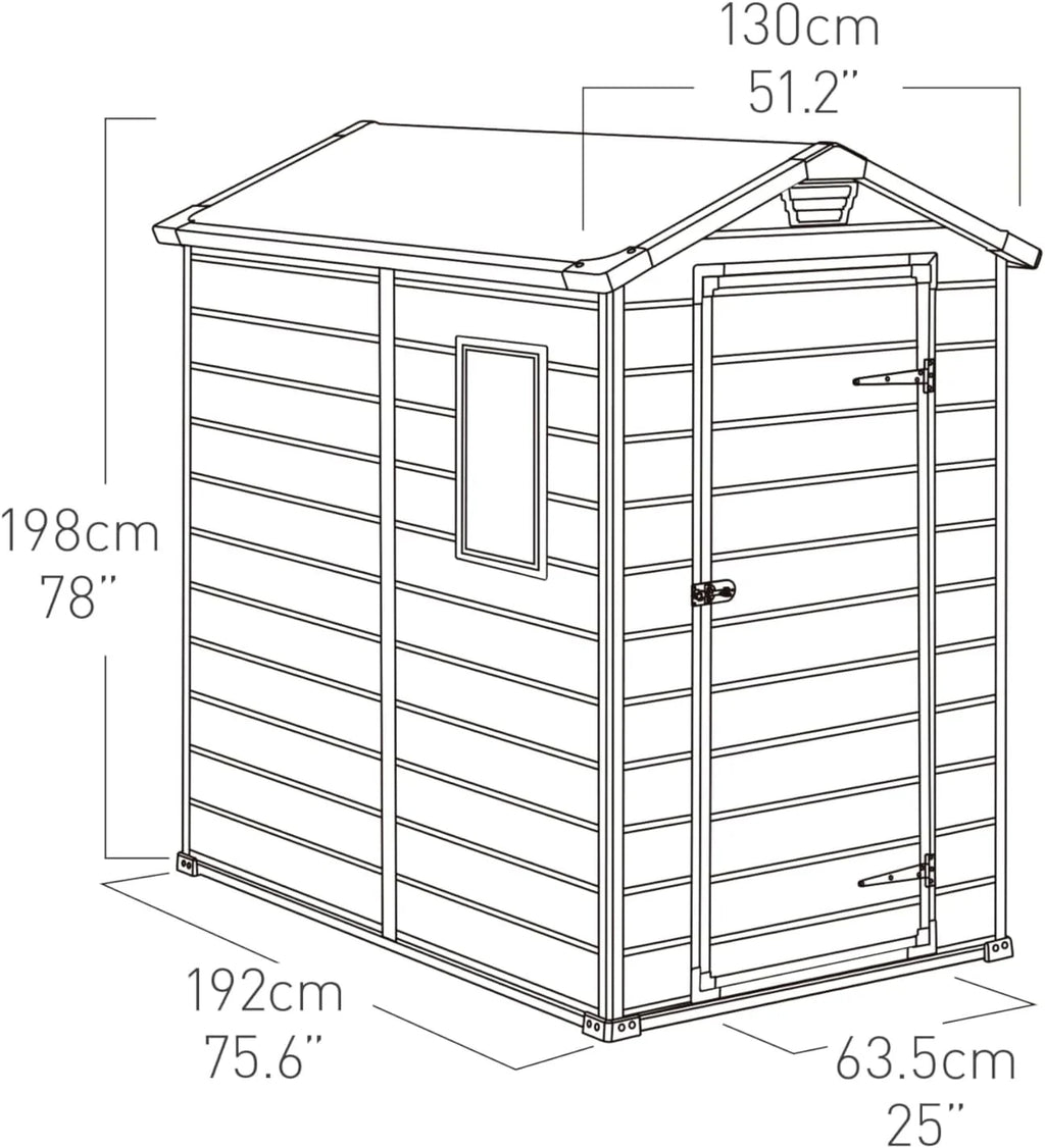 Keter Manor 4X6 - Domek ogrodowy, 130x192x198cm i 2,2m2, Podłoga, System wentylacji, Drzwi i Okno, Wodoodporny, Kolor Szary