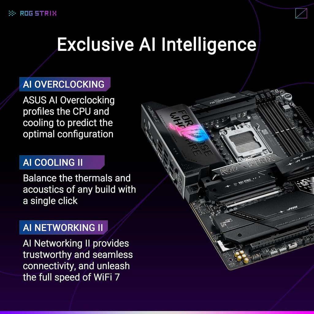 ASUS ROG Strix X870E-E do gier WiFi płyta główna AMD, 18 + 2 stopnie zasilania, gniazdo DDR5, pięć gniazd M.2, PCIe 5.0, procesor graficzny nowej generacji, WiFi 7, USB 20G z PD 3.0 do 30 W, Aura Sync