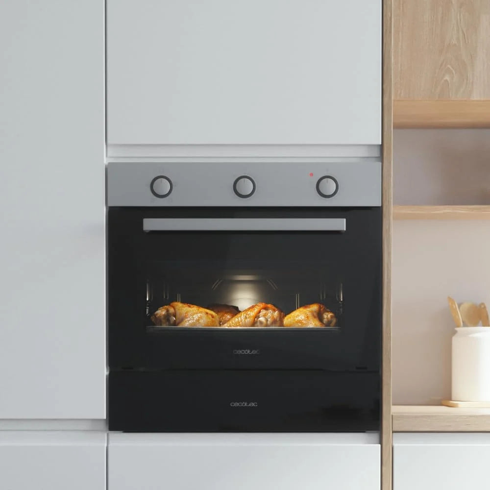 Cecotec Piekarnik do Zabudowy 45cm Wysokości Konwencjonalny Bolero Hexa C134500 Inox A. 2600W, Pojemność 56L, Niskie Zużycie Energii, 4 Funkcje, Minutnik, Czyszczenie Parowe, Gotowanie na Parze