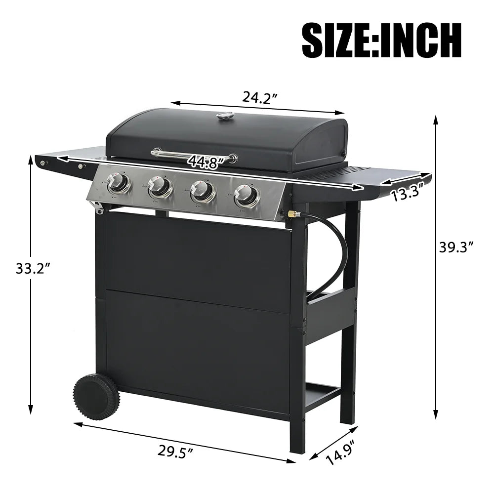 2026 Grill gazowy SEGMART 4-palnikowy ze stali nierdzewnej – 34 200 BTU, grill do ogrodu/na patio z dwoma składanymi półkami i termometrem, idealny na kemping i do gotowania na świeżym powietrzu