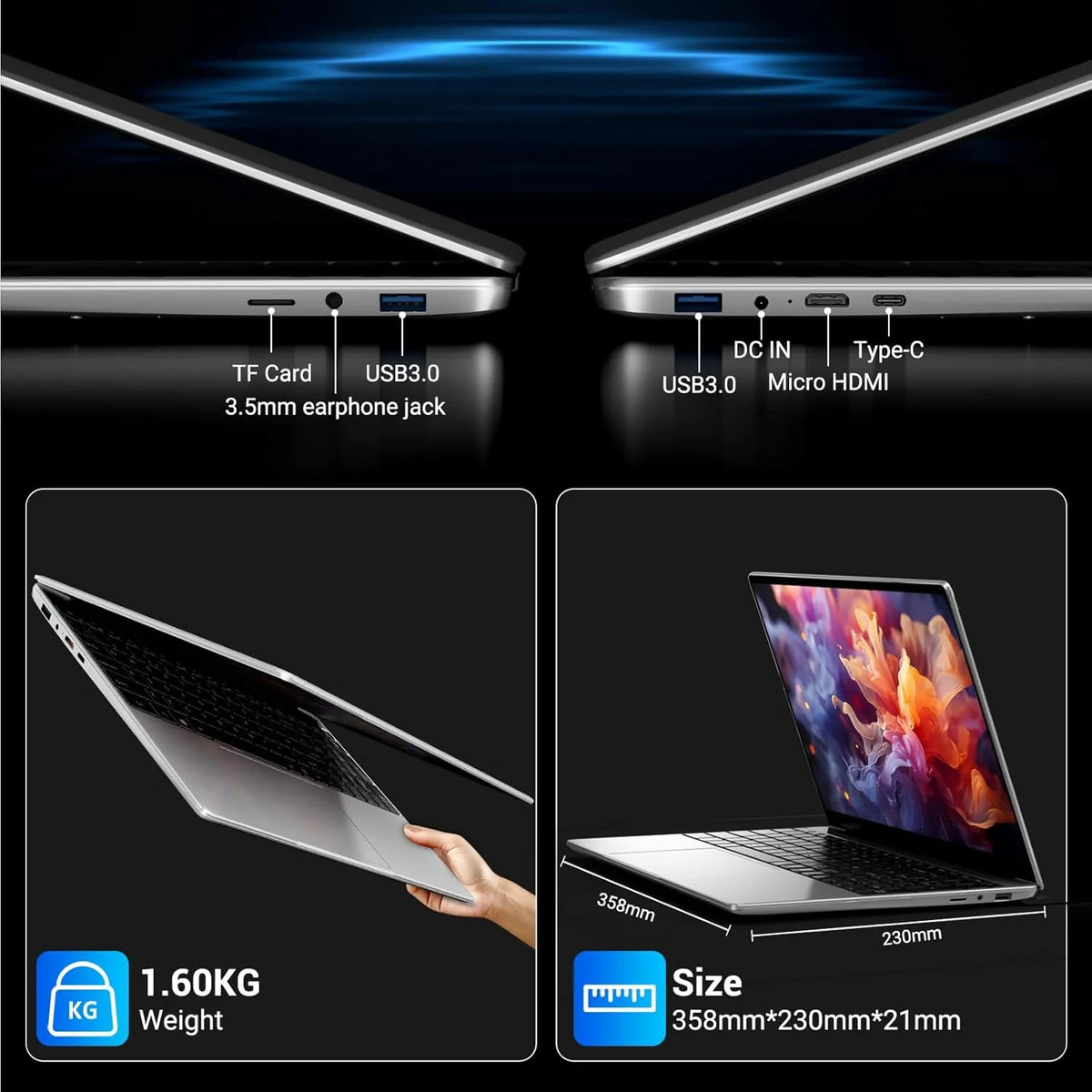 Laptop 15,6 cala, Win11, 16 GB RAM, 512 GB SSD, procesor N95 (do 3,4 GHz), laptop IPS HD 1920 x 1080 FHD, z WiFi 5, HDMI, 2*USB 3.0, Type-C, gniazdem kart TF