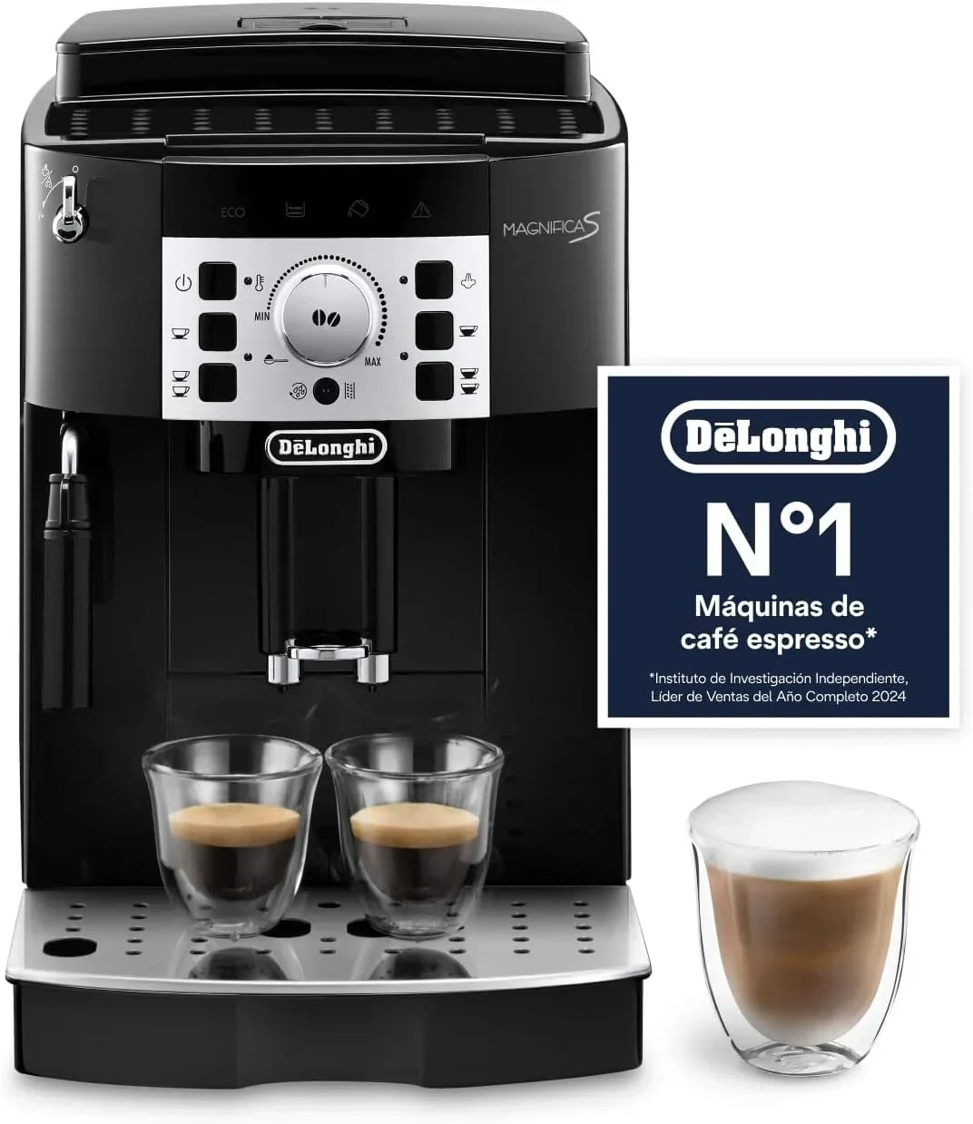 De'Longhi Magnifica S – ekspres automatyczny Perfetto, manualny spieniacz do mleka, espresso i cappuccino, panel sterowania z przyciskami, czarny (ECAM11.112.B)