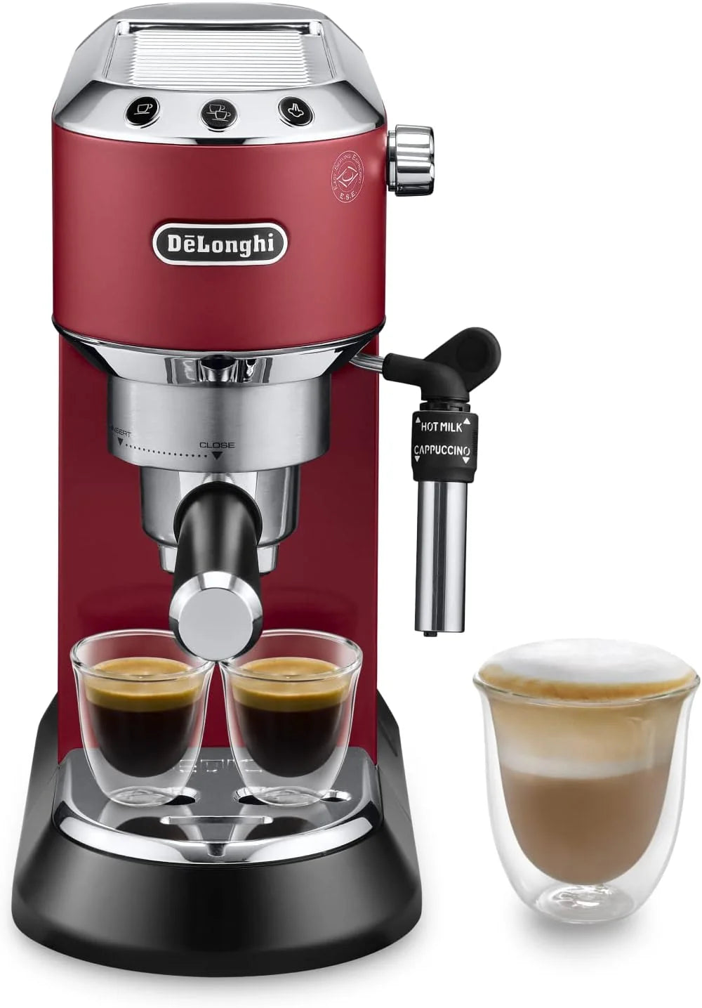 De'Longhi Dedica – Ekspres Kolbowy do Kawy Mielonej lub w Saszetkach, Espresso i Cappuccino, Zbiornik 1.3 Litra, System Anti-Drip, Model EC685.M, Kolor Metaliczny