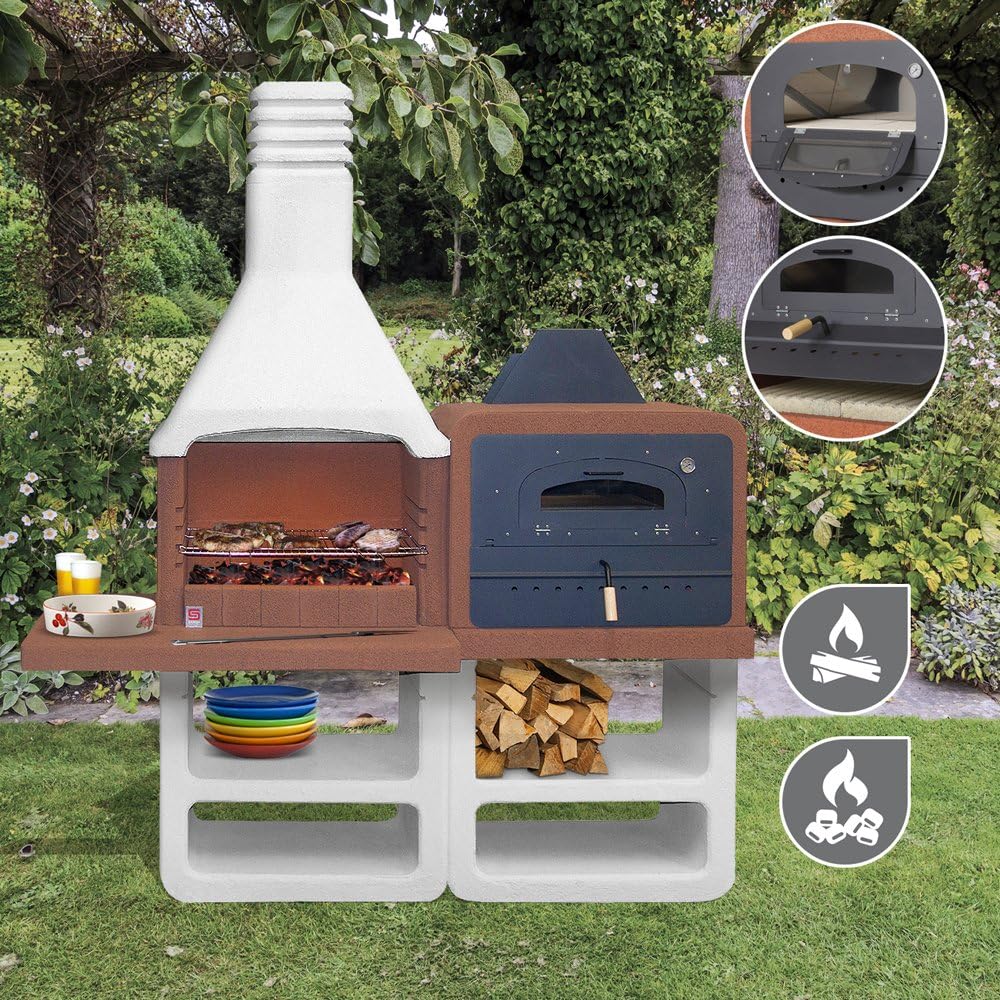 Sarom Portofino Grill ogrodowy z kominkiem i piecem ze stali nierdzewnej