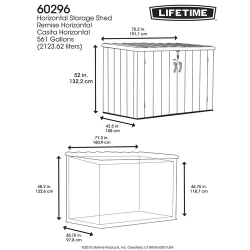 2026 Lifetime Caseta de almacenamiento horizontal 1,9 x 1,1 m – pojemność 2407 l
