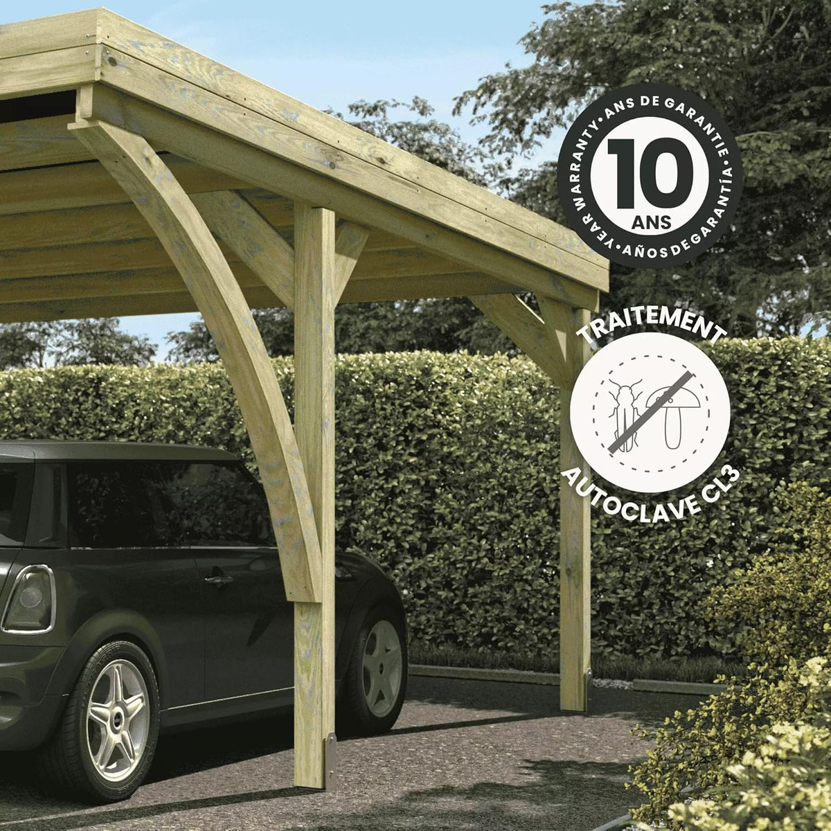 Forest Style - Podwójna Wiata Garażowa Victor Modern 30,9 m² (6,02 x 5,11 x 2,52 m) – Drewno Sosnowe Impregnowane – Dach Poliwęglanowy – Zadaszone Miejsce Parkingowe na 2 Samochody – Solidna i Trwała Konstrukcja