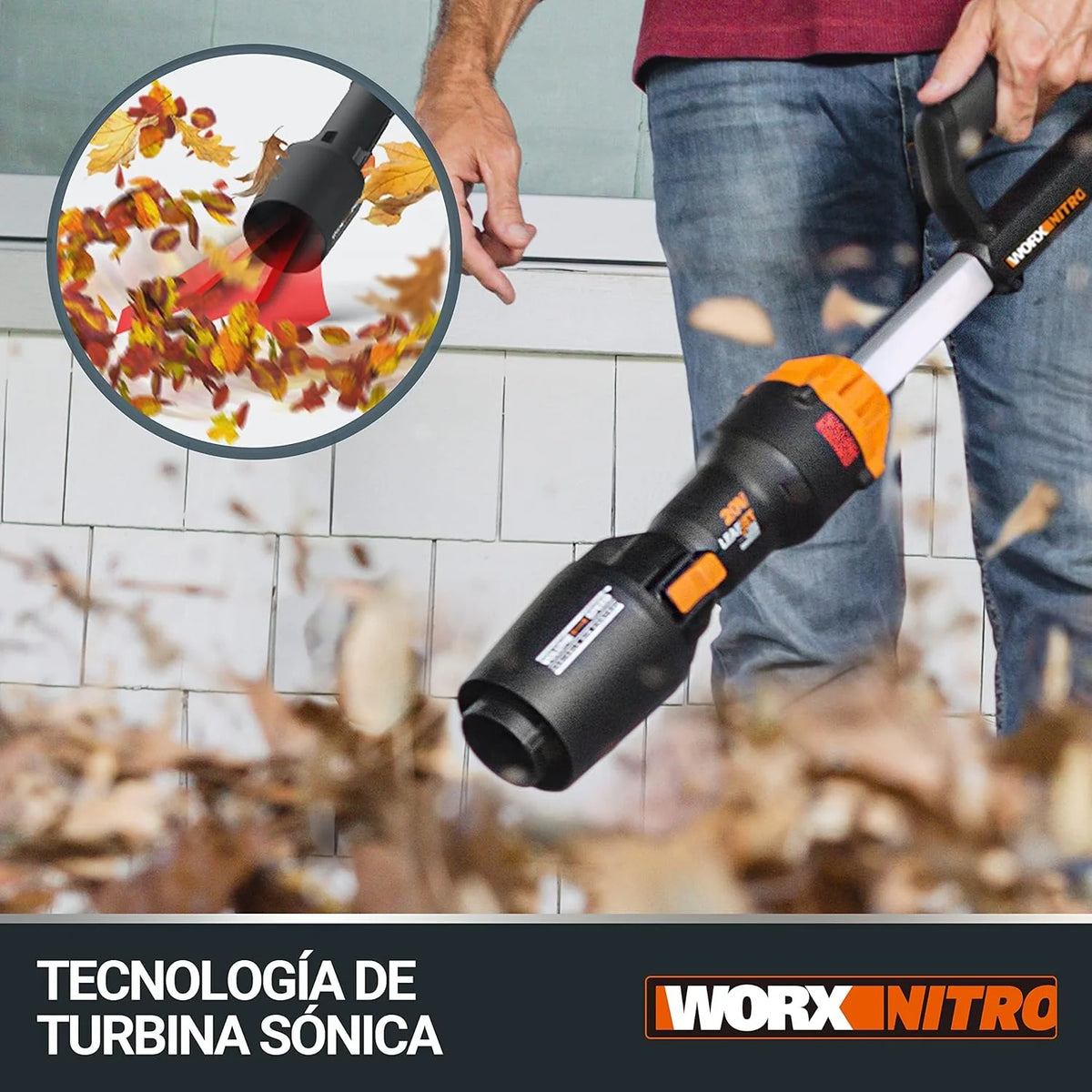 WORX WG543E Dmuchawa do Liści 20V-4Ah Nitro, superlekka 1,7 kg, Silnik bezszczotkowy, 209 km/h, turbina o dużej objętości i prędkości, do czyszczenia ogrodów, ścieżek i działek, zawiera akumulator i ładowarkę