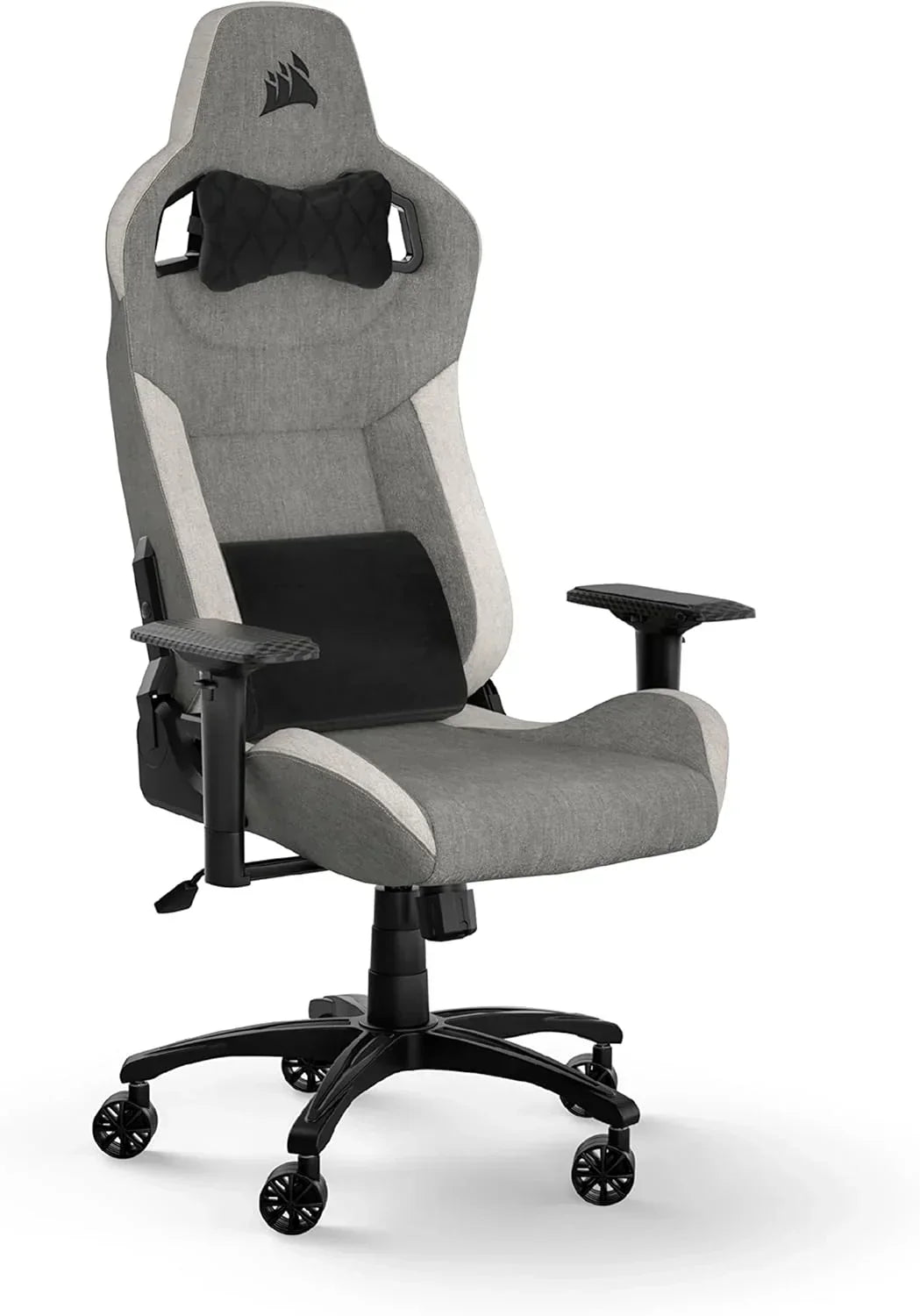 Corsair T3 RUSH Materiałowe Krzesło Gamingowe (2023) – Design Inspirowany Fotelem Wyścigowym – Miękka Materiałowa Tapicerka – Wyściełana Poduszka Pod Kark i Pianka Zapamiętująca Kształt w Podparciu Lędźwiowym – Grafitowe