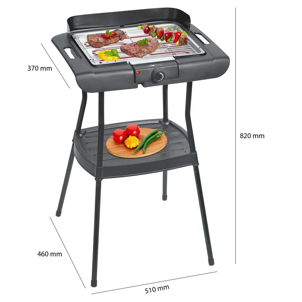 Grill Elektryczny Ze Stojakiem, Chromowany Ruszt, Regulacja Temperatury, Wewnątrz / Na Zewnątrz Czarno/srebrny 2000w Clatronic Bqs 3508