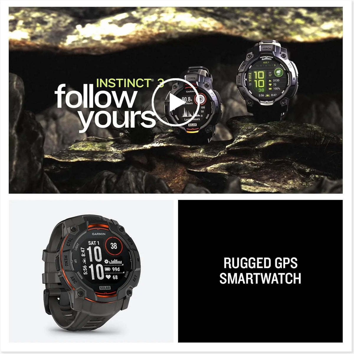 Zegarek Garmin Instinct 3 GPS, 50mm, Smartwatch, solarny, czarna ramka