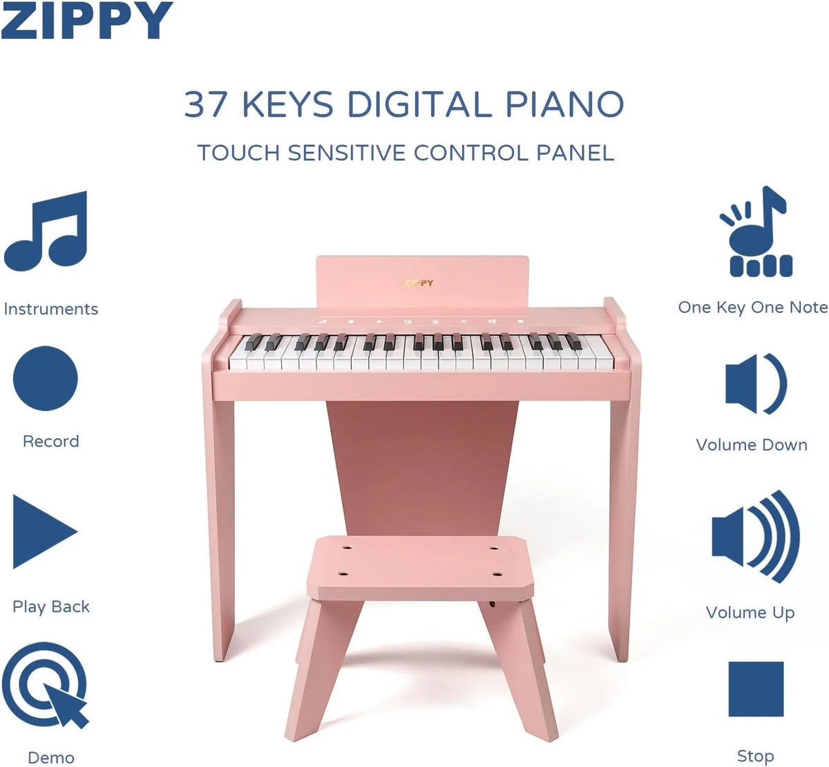 Klawiatura pianina dla dzieci, 37 klawiszy, cyfrowe pianino, zabawka muzyczna do nauki, drewniane pianino dla dzieci w wieku 3+ (różowe Plus)