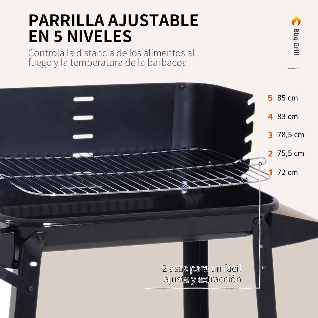 Grill Węglowy BBQ Z Kółkami I Półką Outsunny 83x37x87cm Czarny