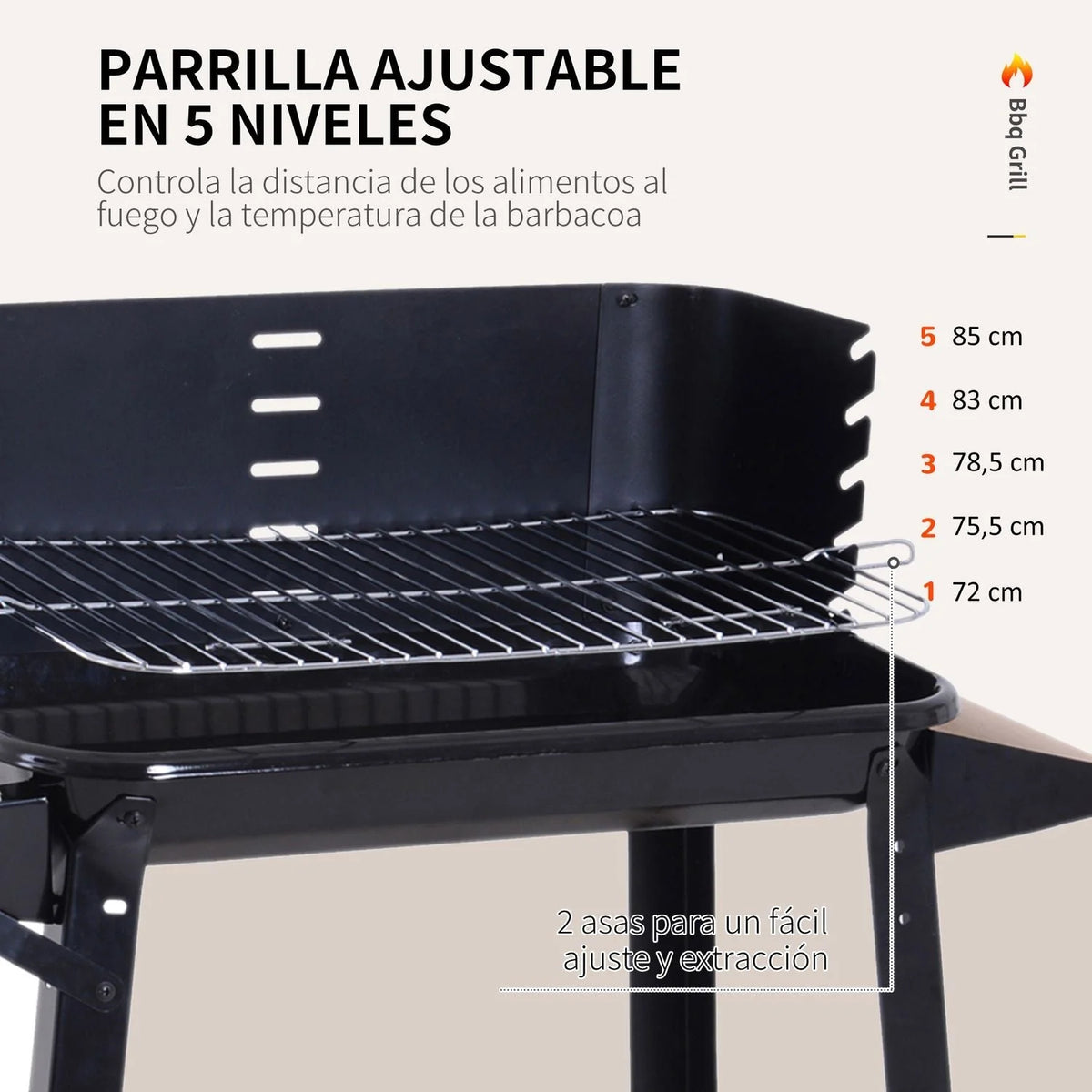 Grill Węglowy BBQ Z Kółkami I Półką Outsunny 83x37x87cm Czarny