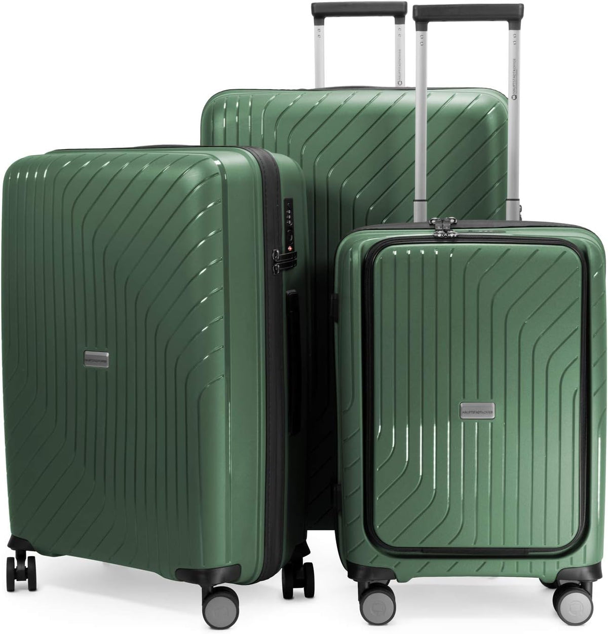 HAUPTSTADTKOFFER TXL - zestaw 3 walizek, TSA, zestaw na kółkach, 4 kółka, walizka twarda, walizka na kółkach, EXTRA LIGHT, walizka podróżna, (S + przegroda na laptopa, M i L), Ciemnozielony