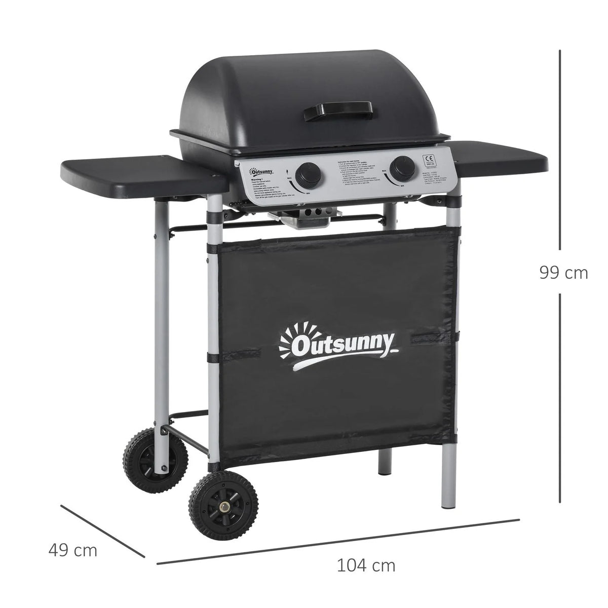 Grill Gazowy Outsunny Stal PP, 104x49x99 cm, Czarny