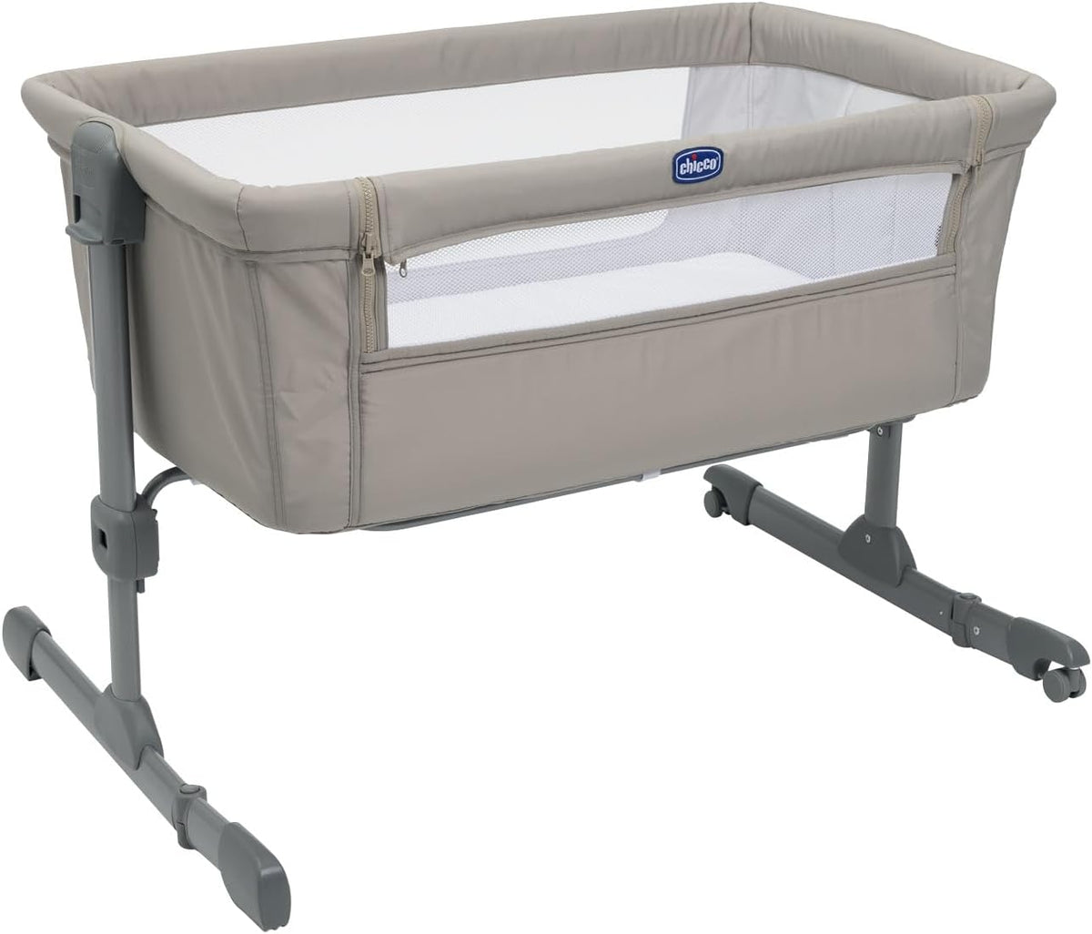 Chicco Next2Me Twins, łóżeczko dziecięce boczne na spinki do mankietów, 2 materace, ramię, które można otworzyć jedną ręką, 11 poziomów wysokości, drążek działowy z wkładkami siatkowymi, 0-6 miesięcy
