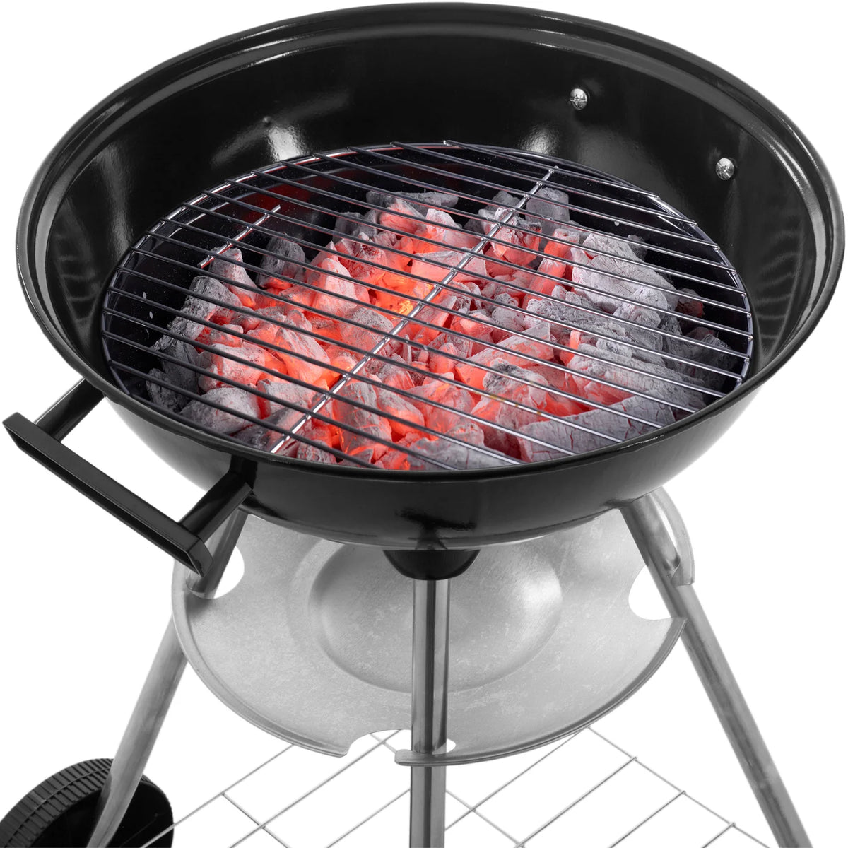 Primematik - Okrągły grill węglowy 41x70 cm z pokrywą i kółkami BBQ Grill do ogrodu i na kemping Kh51000