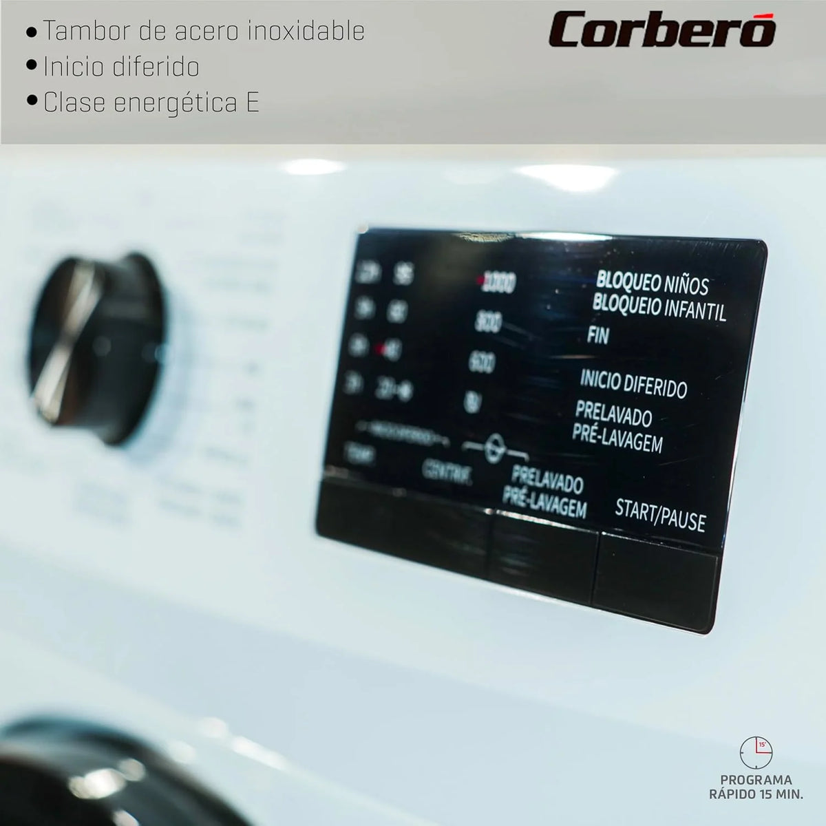 Corberó - Pralka Ładowana Od Frontu | CLH610MC | 6 kg | 1000 obr./min | 15 Programów | Opóźniony Start | Szybkie Pranie | Kolor Biały