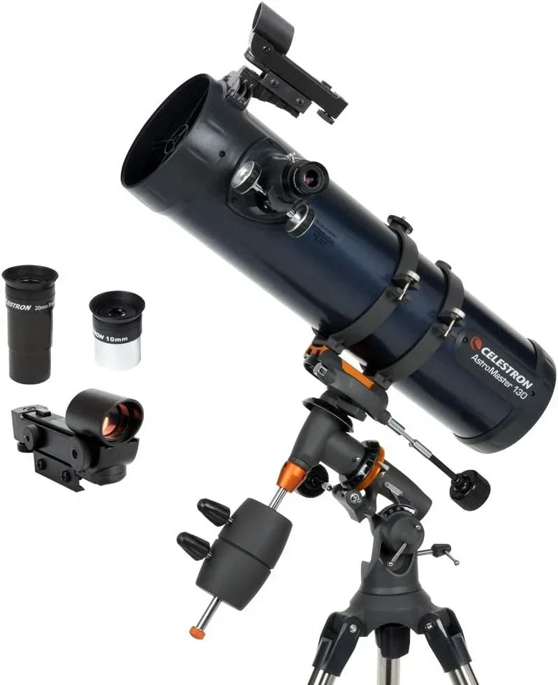 Celestron 31051 AstroMaster 130EQ, Teleskop zwierciadłowy Newtona z napędem silnikowym, granatowy