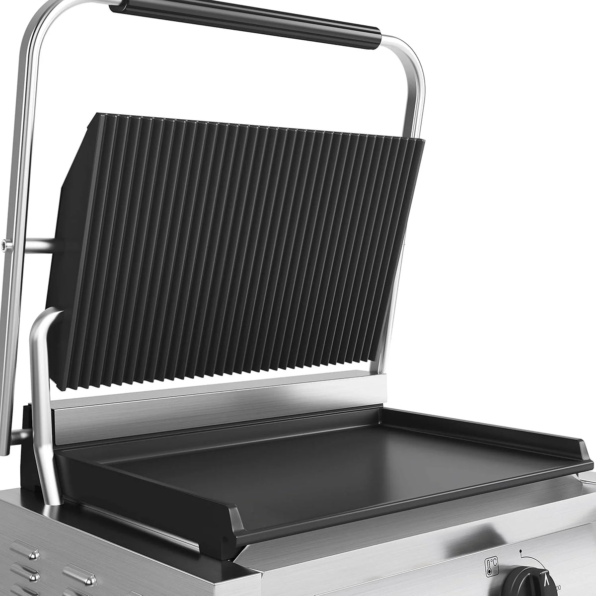 METRO Professional Płyta grillowa z grillem do panini GPG1202, stal nierdzewna, 43 x 36 x 20 cm, temperatura do 300°C, 45 panini na 60 minut, srebrna