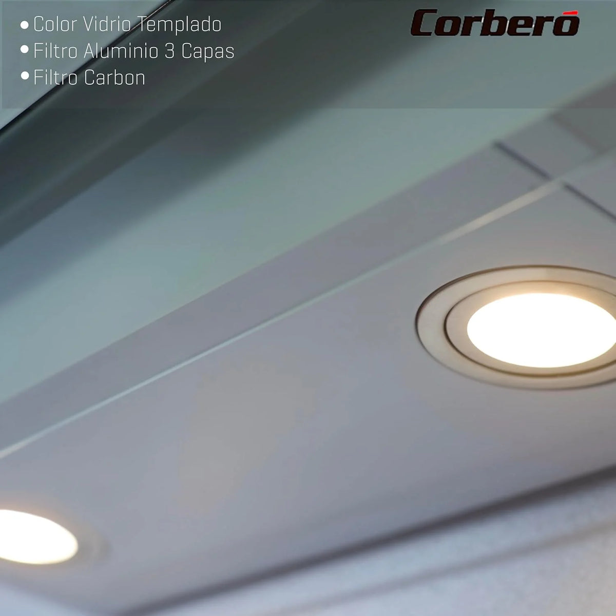 Corbero - Okap kuchenny 60 cm | ONEGA675W | 705,2 m3/h | 66db| 230W | 4 prędkości | Sterowanie dotykowe| Szkło hartowane | 1 Filtr aluminiowy + 1 Filtr węglowy | Biały