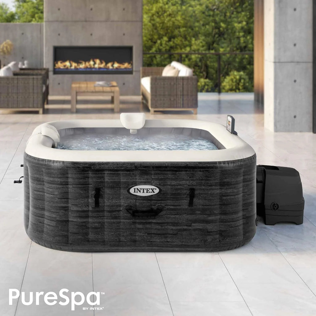 Nadmuchiwane kwadratowe spa Intex Greystone Deluxe dla 4 osób, 175x175x71 cm, grzałka 2200 W, bąbelki ciepłego powietrza, generator chloru, filtr S2 (1741 l/h), akcesoria w zestawie (55093)