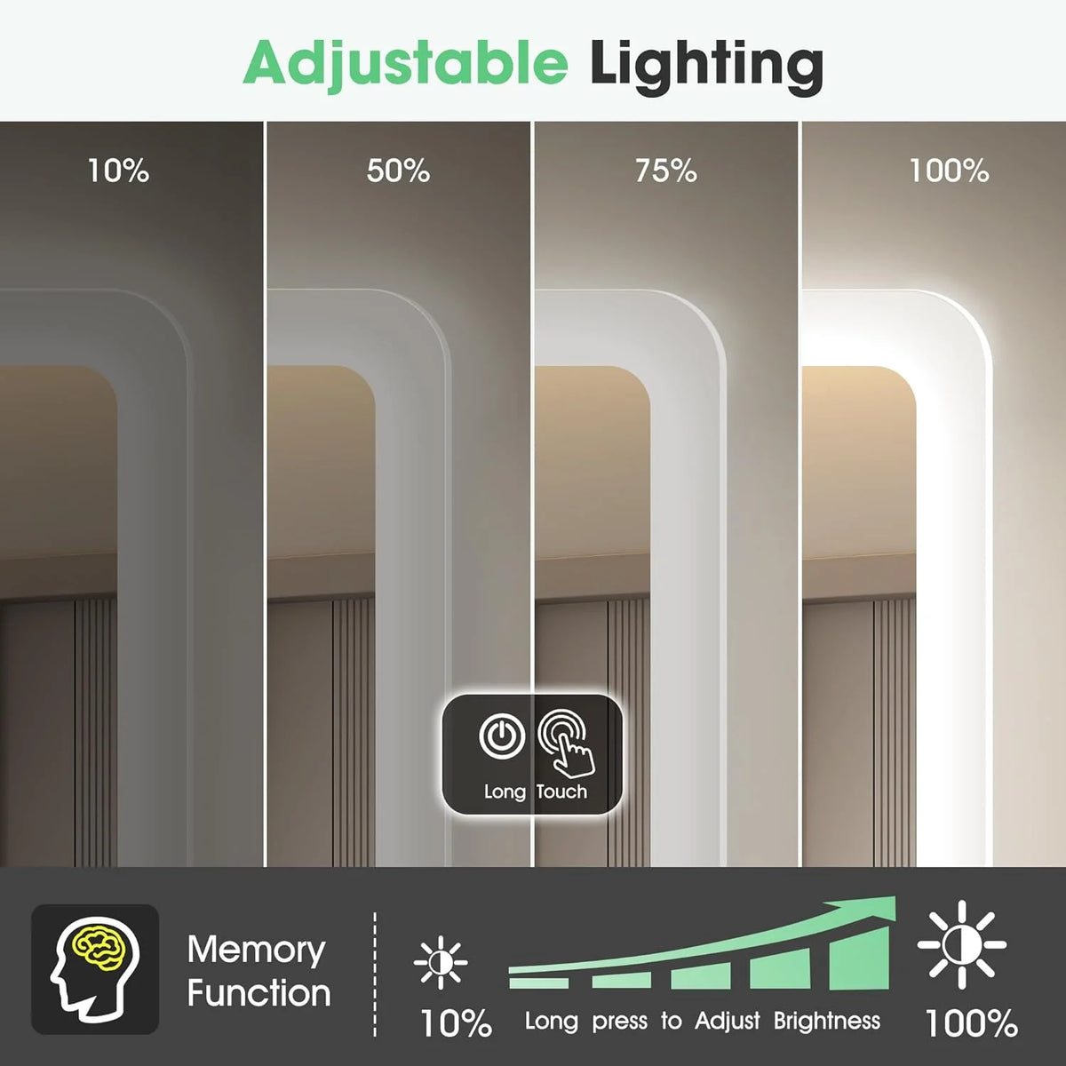 S'bagno Lustro łazienkowe z podświetleniem 100x70cm, Lustro łazienkowe LED Bluetooth, Antypara, 3 kolory, Możliwość ściemniania, Pamięć, Szkło hartowane HD, Wodoodporne IP44, Pionowo/Poziomo