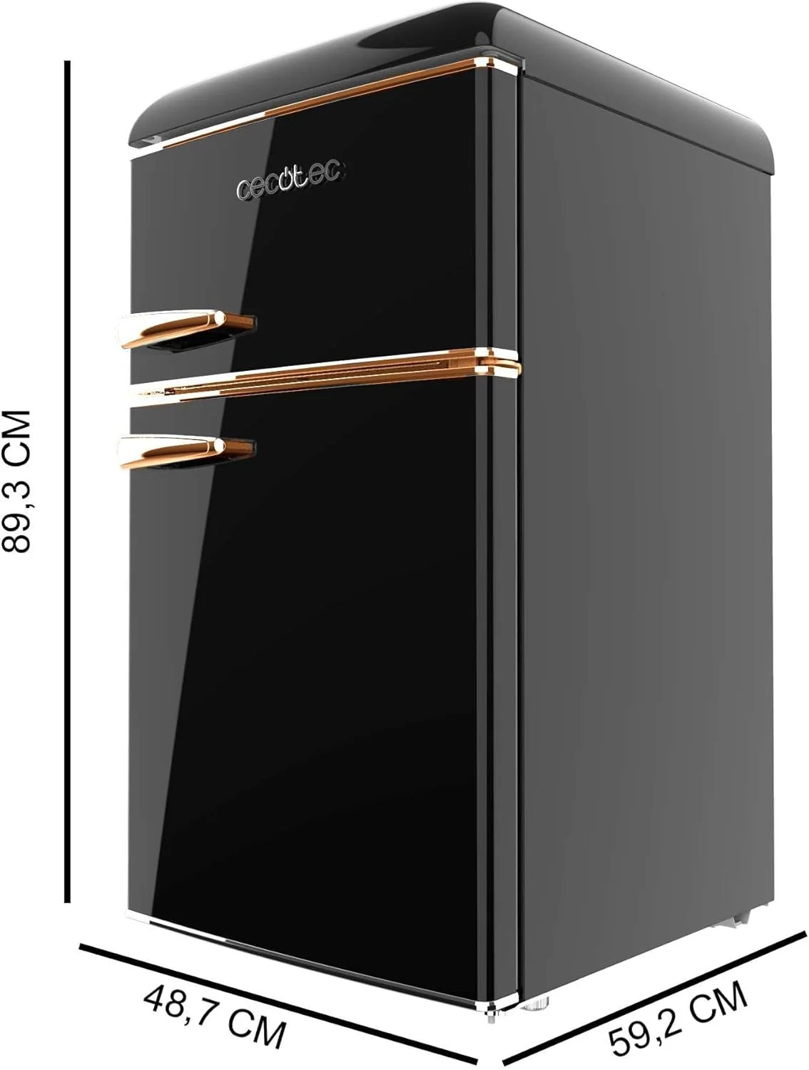 Cecotec Mała Lodówka z Zamrażarką 2-drzwiowa Retro 86L Bolero CoolMarket 2D Origin 86 Black E. Wysokość 89,3 cm i szerokość 48,7 cm, Klasa Energetyczna E, Icebox, Oświetlenie Wewnętrzne i Chromowany Uchwyt, Czarna
