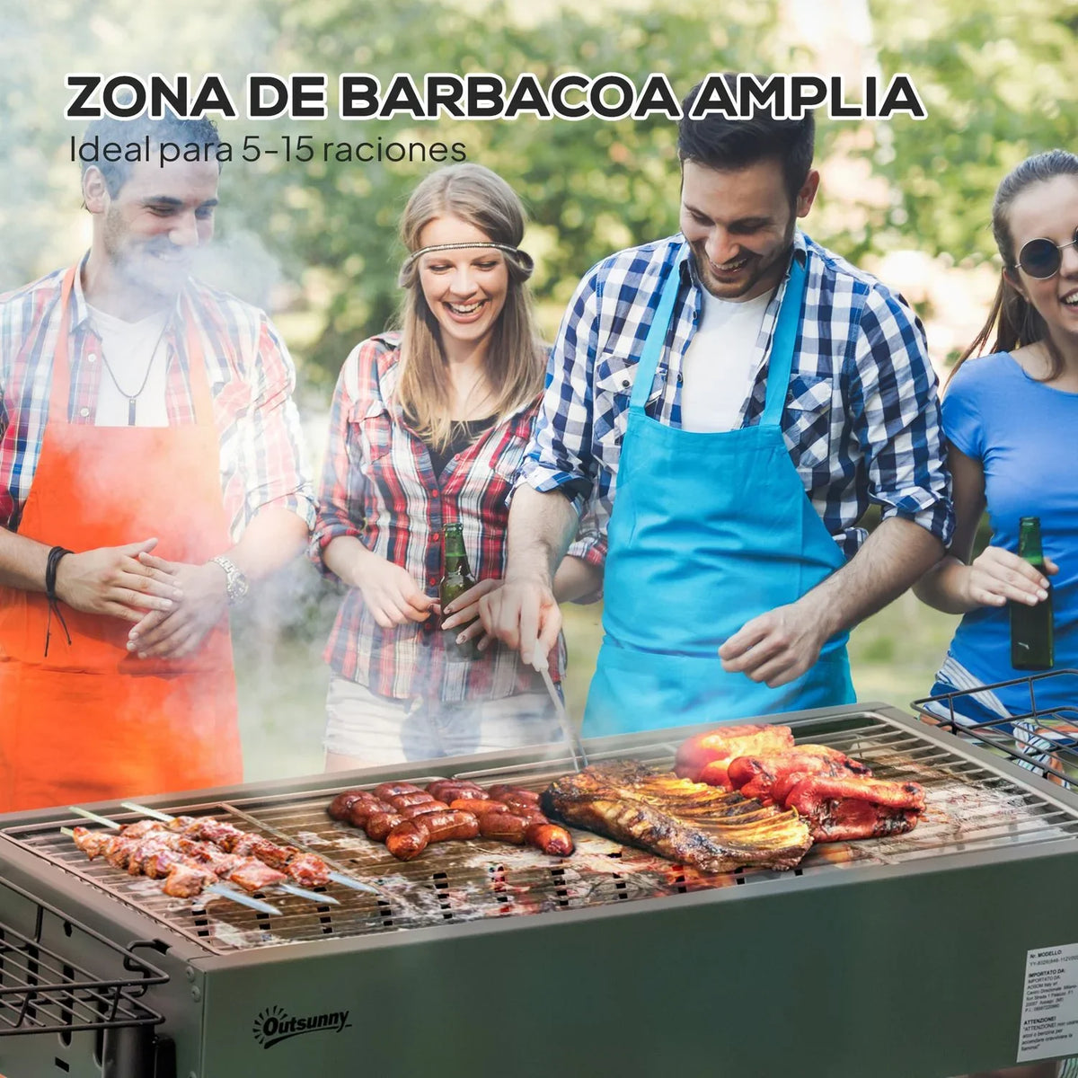 Grill węglowy ze stali nierdzewnej 94x39x70 cm – Outsunny.zielony