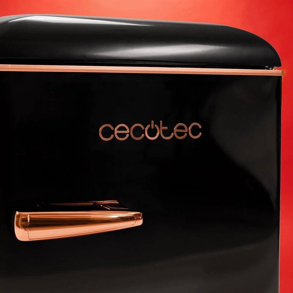 Cecotec Mała Lodówka z Zamrażarką 2-drzwiowa Retro 86L Bolero CoolMarket 2D Origin 86 Black E. Wysokość 89,3 cm i szerokość 48,7 cm, Klasa Energetyczna E, Icebox, Oświetlenie Wewnętrzne i Chromowany Uchwyt, Czarna
