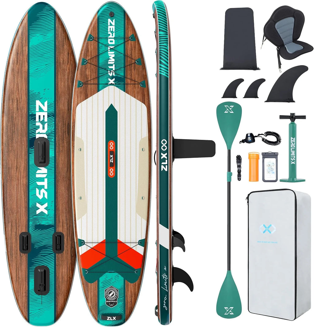 ZLX Deska SUP z siedziskiem 320 cm, nadmuchiwana, dla dorosłych, odpowiednia dla początkujących, szeroka i stabilna, antypoślizgowa