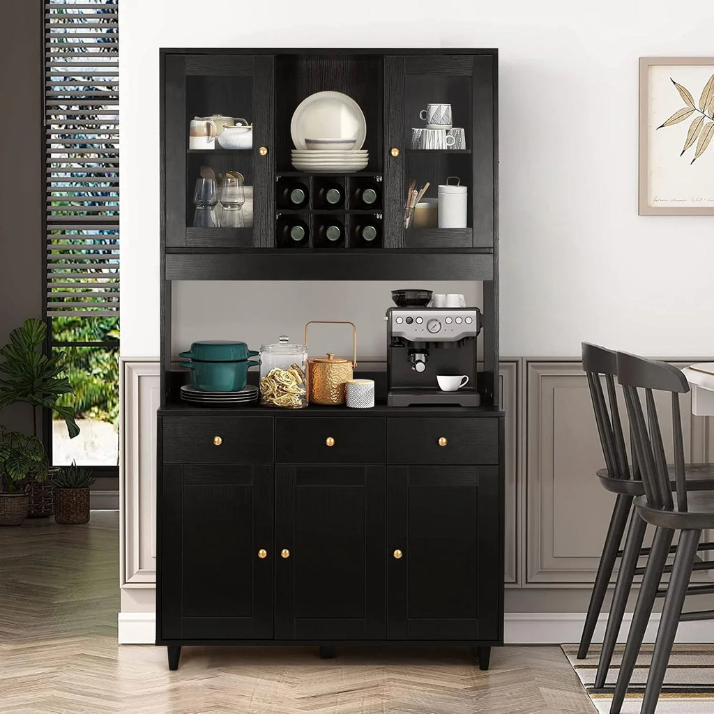 VOWNER Szafka kuchenna/kredens, 100L x 38W x 181H cm, Regał do przechowywania, 5 Drzwi i 5 Regulowanych Półek, Biały