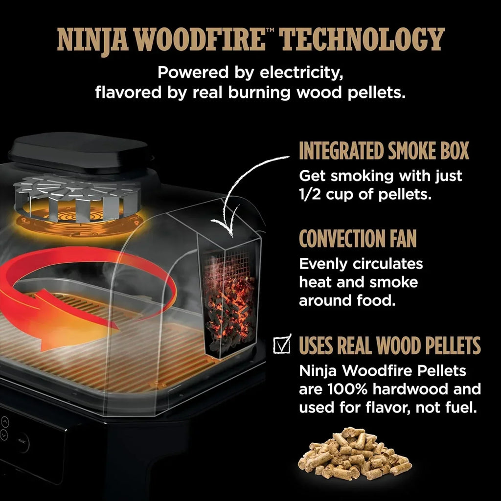 Ninja Woodfire Pro XL Grill i Wędzarnia Zewnętrzna 4 w 1 z Termometrem, Grill Master, Grill Wędzarniczy, Frytkownica Beztłuszczowa Zewnętrzna, Piekarnik, Przenośny, Elektryczny, Ciemnoszary, OG850, 2026