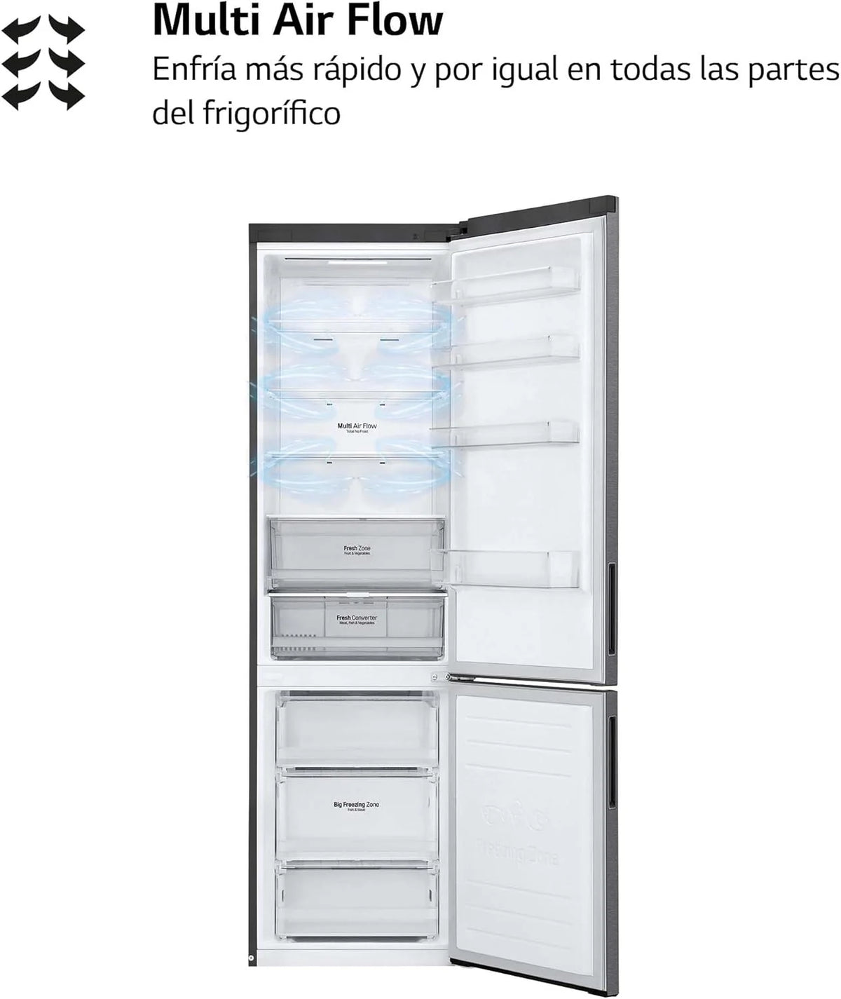 GBP61DSXGC - Lodówka kombi No Frost, zamrażarka, sprężarka Smart Inverter, kolor Inox Antihuellas, 186 cm, 341 l