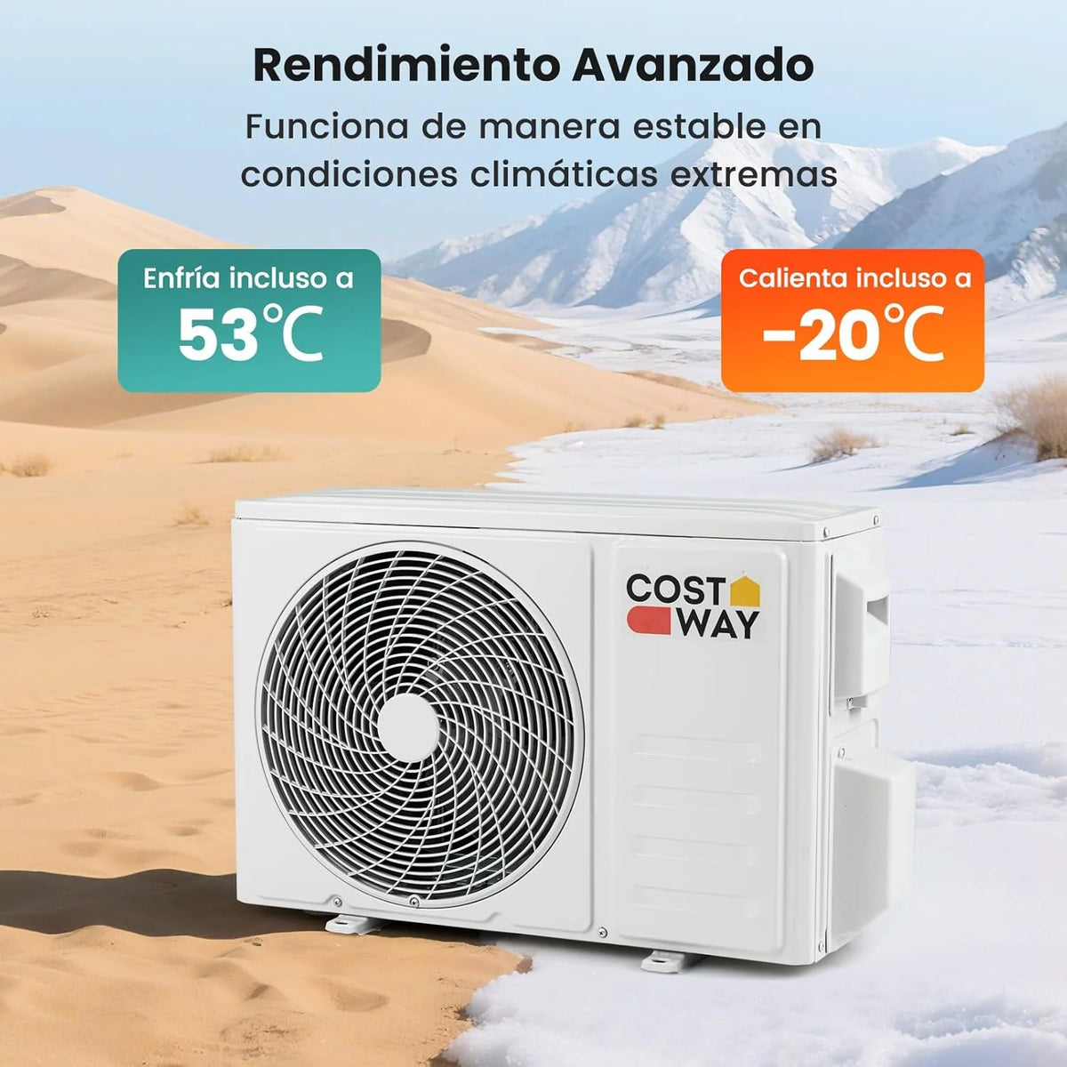 COSTWAY Klimatyzator Split, 2,6 kW, Klimatyzator z Funkcją Grzania z Pompą Ciepła, Czynnik Chłodniczy: R32, Ogrzewanie i Chłodzenie z Zestawem Instalacyjnym do Pomieszczeń do 70m³ (9000BTU)
