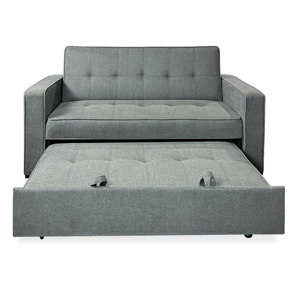 Sofa dwuosobowa rozkładana model Vienna z podłokietnikami, szara, nowoczesna, praktyczna i funkcjonalna
