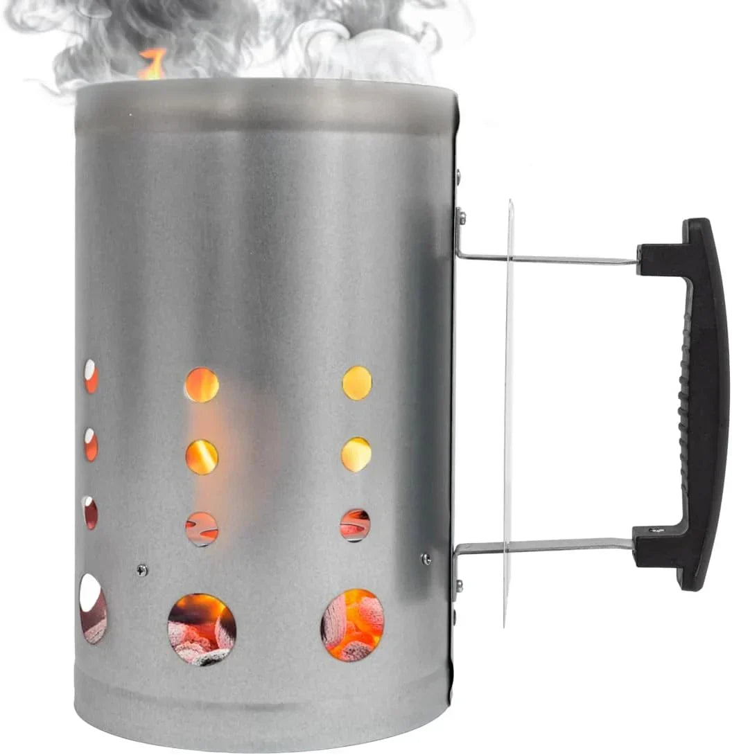 Amig - Grill węglowy Fireplus Charcoal BBQ XXL - Ruszt stalowy 57x42cm - Z kółkami i bocznymi półkami - Duży, przenośny rożen - Pojemnik na popiół - 131x116,5x56cm