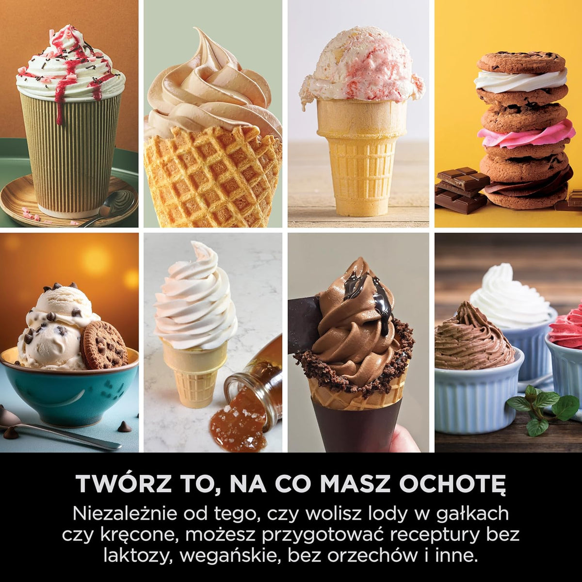 Ninja CREAMI Scoop & Swirl maszynka do lodów z 2 pojemnikami, 13 funkcji, przygotowuje lody, lody włoskie, gelato, sorbety, koktajle mleczne i inne desery, opcja dodatków, Srebrny, NC701EU