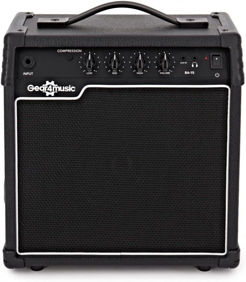 Gitara Basowa Elektryczna Chicago By Gear4music Z Wzmacniaczem 15 W, 4-strunowa, Czarna