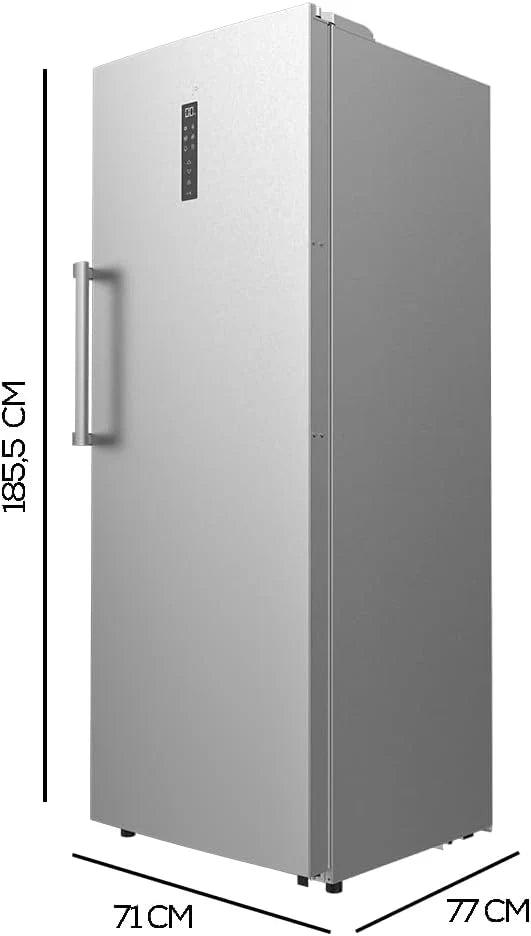 Cecotec Pionowa Zamrażarka Bolero CoolMarket UF 380 inox D. 380L, 1950W, Silnik Inverter Plus, Niskie Zużycie Energii, Total No Frost, Wyświetlacz w drzwiach, Możliwość Przekształcenia w Lodówkę, Multi Airflow