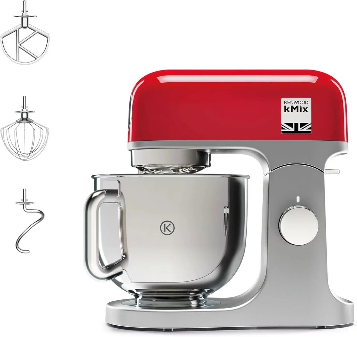 Kenwood kMix KMX750AB – Wielofunkcyjny Robot Kuchenny, 1000 W, Metalowa Misa 5 L z Uchwytem, Hak do Ciasta, Trzepaczki, Mieszadło K, Stal Nierdzewna, 6 Prędkości, Czarny