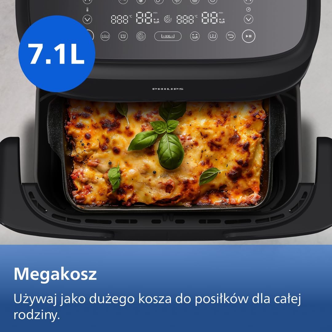 Philips Ovi Dual Basket z parą - Wyjątkowe funkcje gotowania Steamfry, Gotowania na parze, Airfry - 19 sposobów gotowania; pojemność 9L (3L + 6L), RapidAir Plus, automatyczne SteamClean (NA550/00)
