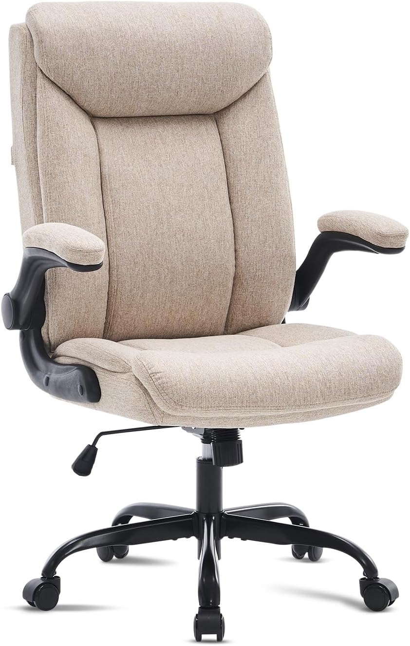 Ergonomiczne krzesło biurowe, krzesło do komputera, obrotowe krzesło robocze ze składanym podłokietnikami, regulacja wysokości, wygodne, do biura, domu, gier (szary materiał) (Czarny)