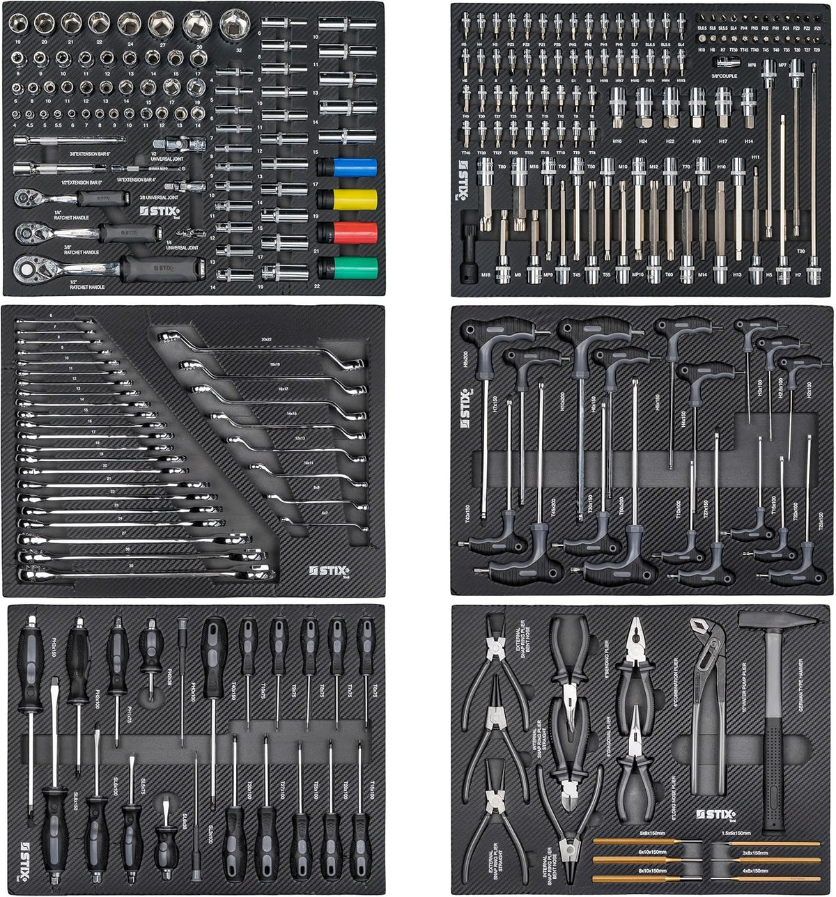 Stix UltimatePro C7/TS1 - Wózek narzędziowy z 267 elementami Cr-V - Zestaw narzędzi, wózek narzędziowy na kółkach, szuflady z łożyskami kulkowymi, blat drewniany