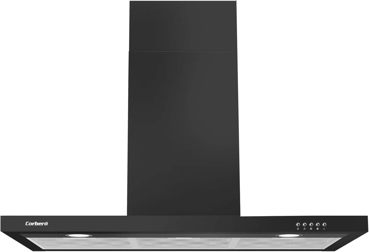 Corberó - Okap Poziomy 90 cm | VOSTOK960B | 647,7 m3/h | 71db | 168W | 3 Prędkości | Sterowanie Przyciskami | 3 Aluminiowe Filtry + Filtr Węglowy | Czarny