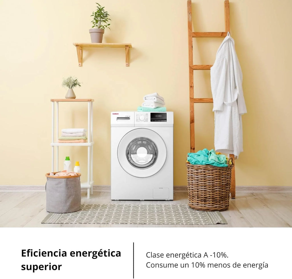 Corberó - Pralka Ładowana Od Przodu Premium 8kg | CLT8BL1424 | 1400 obr./min | Silnik Inverter, 16 Programów, Opóźnienie Startu 3-24 Godziny, Szybkie Pranie 15-30 Min., Drzwi XXL | Biały