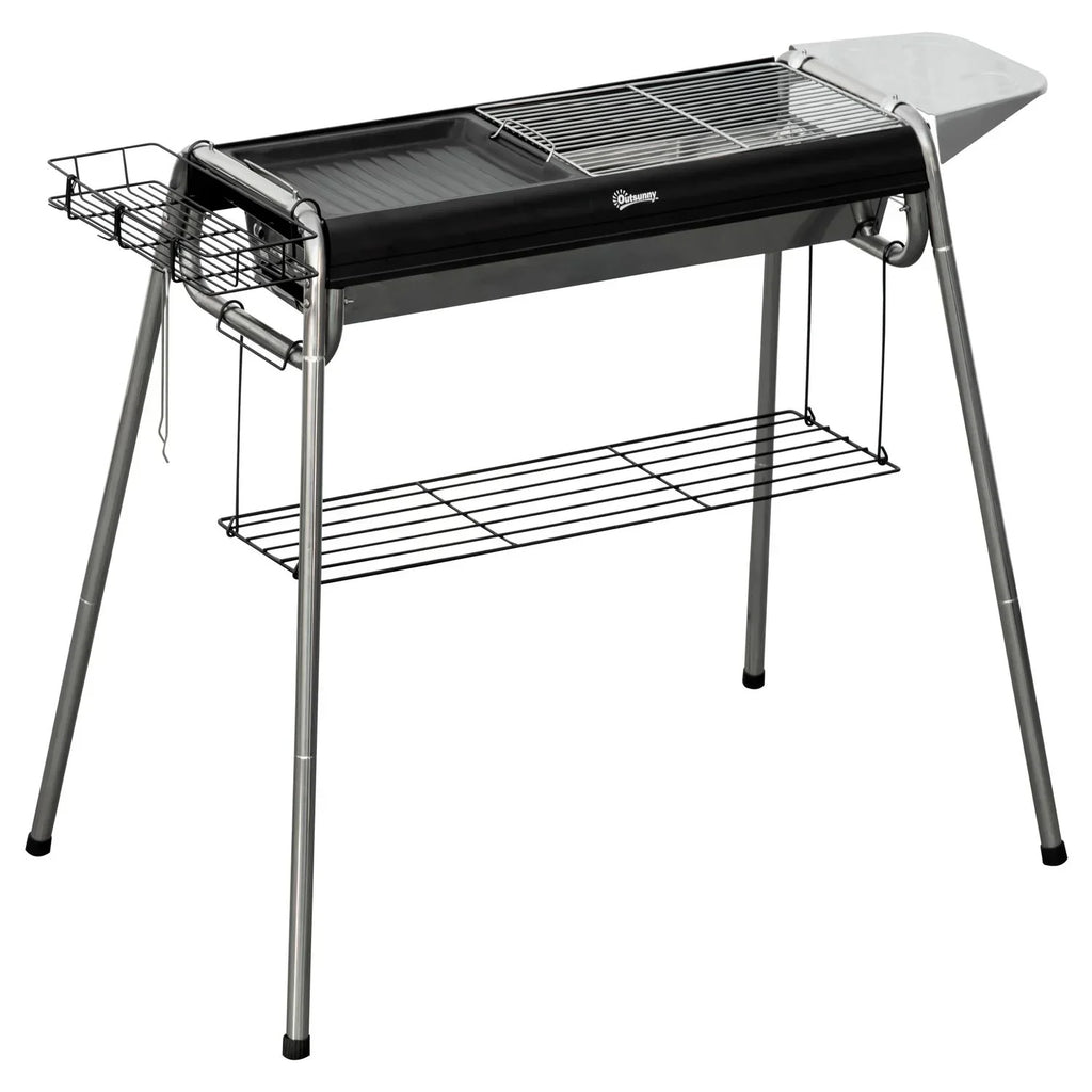 Grill węglowy Outsunny ze stali nierdzewnej, metalowy, 96x61x72 cm, czarny