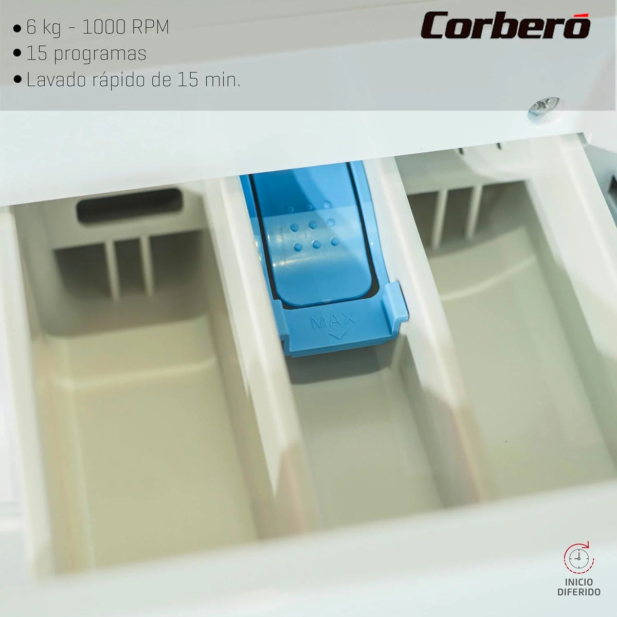 Corberó - Pralka Ładowana Od Frontu | CLH610MC | 6 kg | 1000 obr./min | 15 Programów | Opóźniony Start | Szybkie Pranie | Kolor Biały