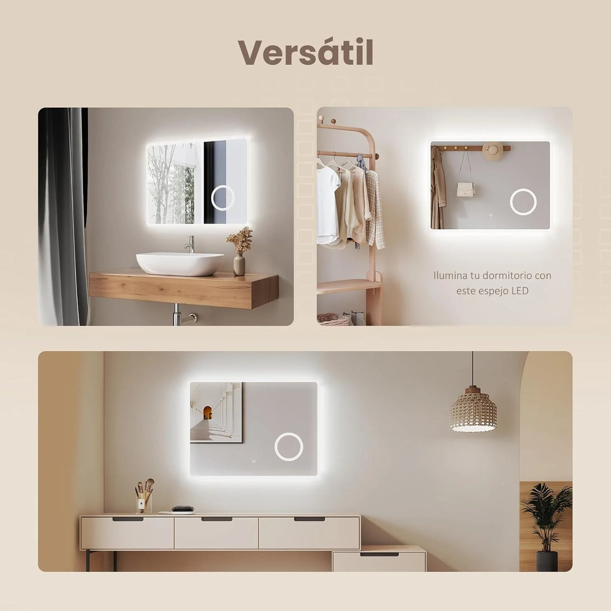 Lustro łazienkowe LED EMKE 90 x 70 cm, z przełącznikiem dotykowym, funkcją antyparowania, lupą 3x, zegarem, 6500K