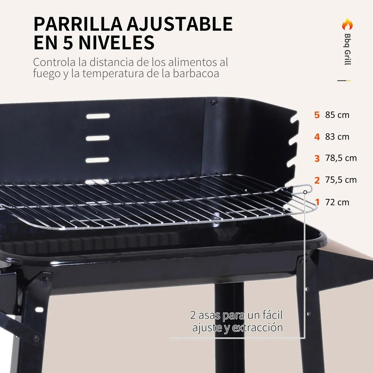 Grill węglowy BBQ z kółkami i półką Outsunny 83x37x87cm Czarny
